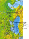 Карта Скифии восточной ориентации с локализацией побережий морей, рек и народов ее населяющих.
