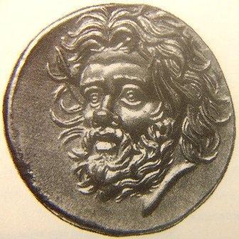 Золотая монета Пантикапея с изображением Пана.