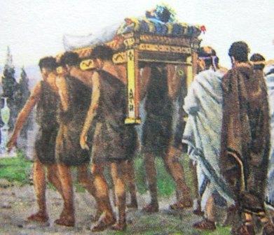 Похороны Эльпенора по греческому обряду с кремацией на погребальном костре и помещением урны с прахом в  кургане