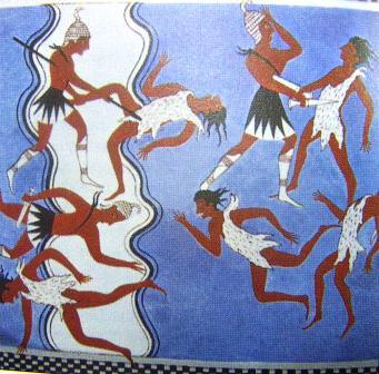 фрескам дворца на Пилосе (XIII в. до н.э.) крито-минойской культуры Бой афинян с атлантами