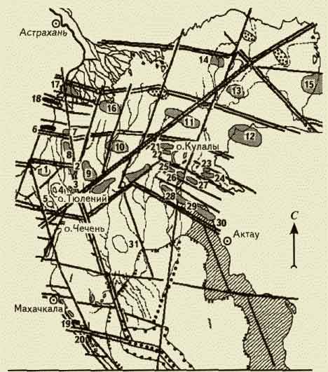Карта Северного и Среднего Каспия от геологов нефтяников